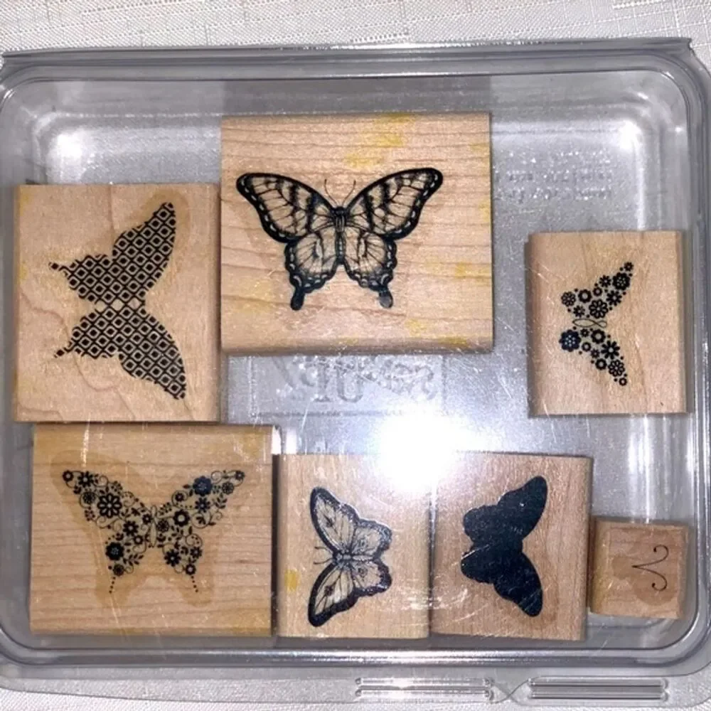 STAMPIN' UP! Stamp Set Of 7 Papillon Potpourri Butterflies Retired Rubber Wooden